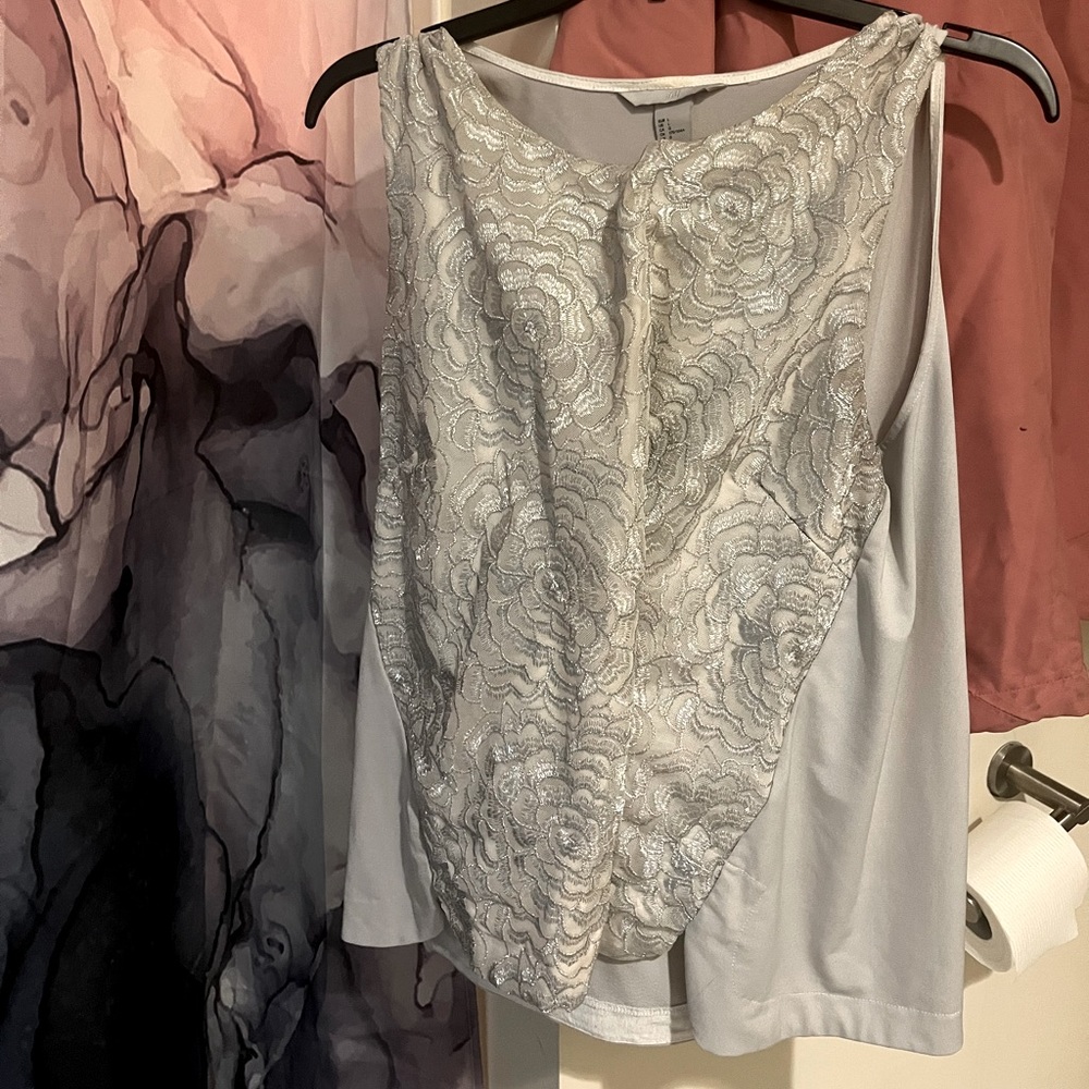 Silver Embroidered Floral Blouse